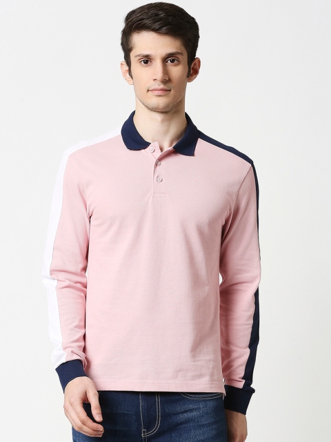 

Bewakoof Men Pink Solid Polo Collar T-shirt with Side Stripes