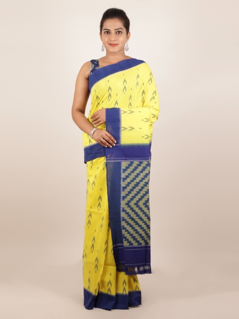 

Pothys Yellow & Blue Pure Cotton Printed Sambalpuri Saree