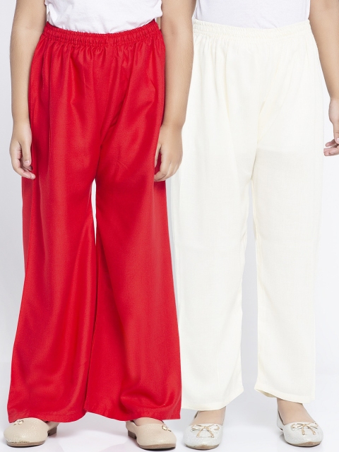 

Baani Creations Pack of 2 Girls Red & White Solid Flared Palazzos