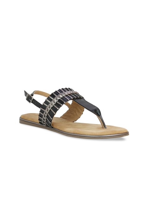 

Inc 5 Women Black Woven Design T-Strap Flats
