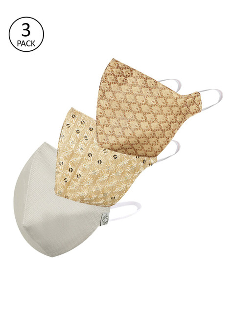 

VASTRAMAY Unisex Pack Of 3 3-Ply Reusable Cloth Masks, Gold