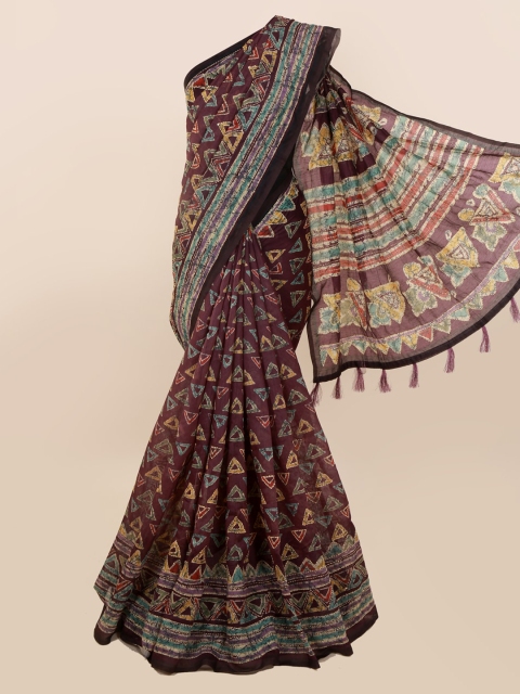 

Pothys Violet & Yellow Cotton Blend Printed Saree