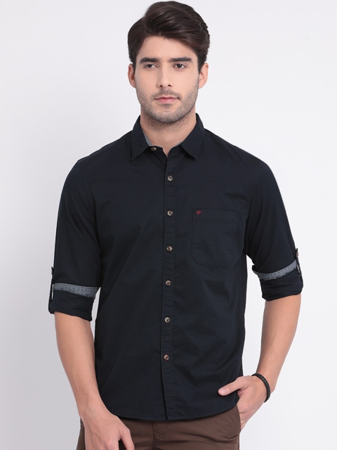 

t-base Men Navy Blue Slim Fit Solid Casual Shirt
