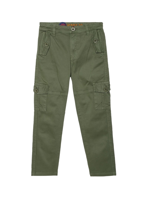 

UNDER FOURTEEN ONLY Boys Green Regular Fit Solid Cargos