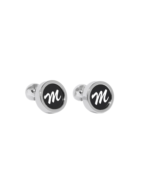 

Blacksmith Silver-Plated & Black Letter M Monogram Round Cufflinks