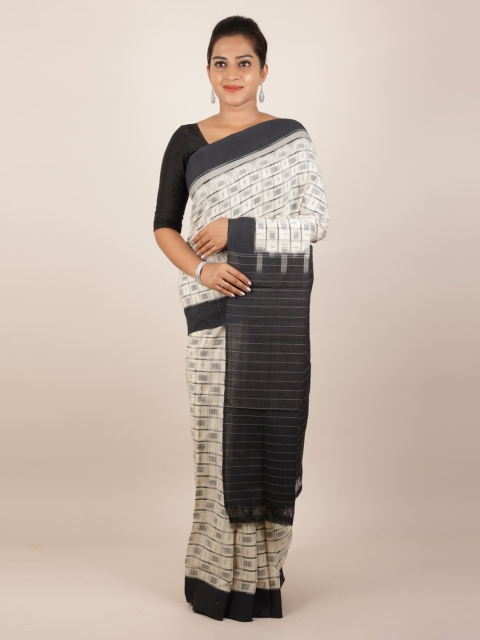 

Pothys Off-White & Black Pure Cotton Printed Sambalpuri Saree