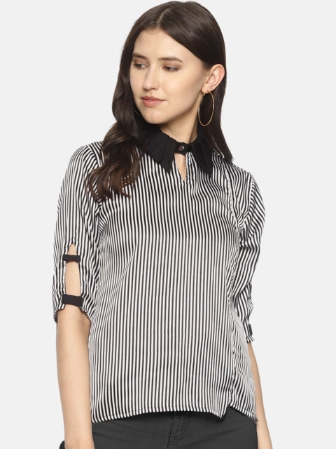 

Couper & Coll Women Black & White Striped Regular Top