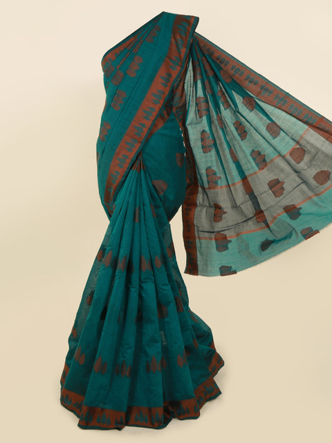

Pothys Green & Brown Cotton Blend Colourblocked Saree