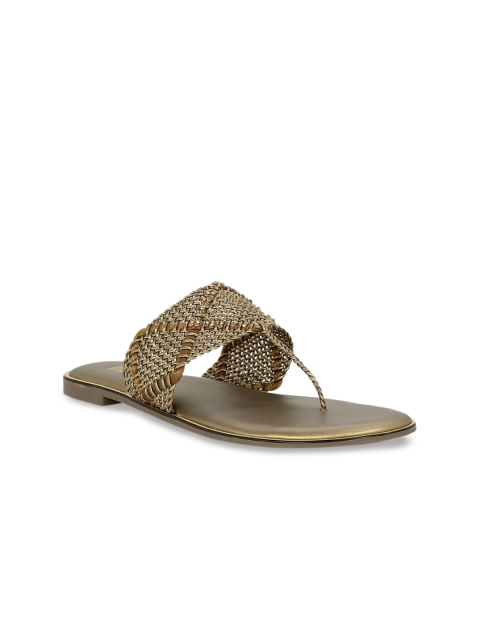 

Inc 5 Women Gold-Toned Woven Design Open Toe Flats