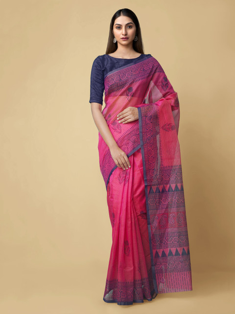 

Unnati Silks Pink Net Printed Patola Saree