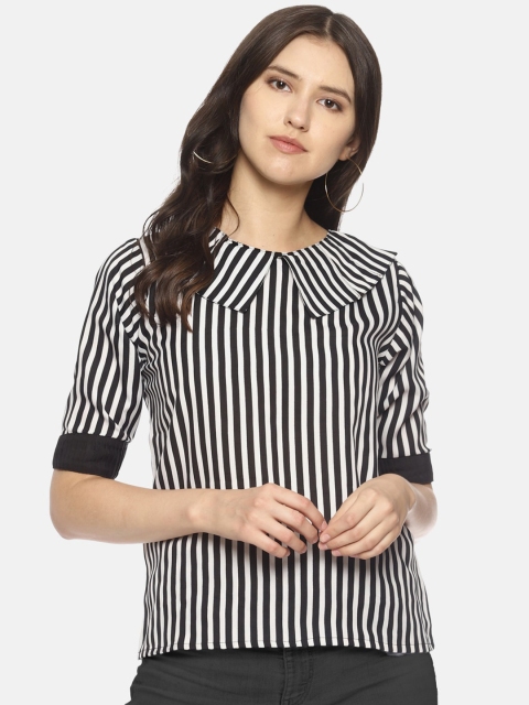 

Couper & Coll Women Black & White Striped Regular Top