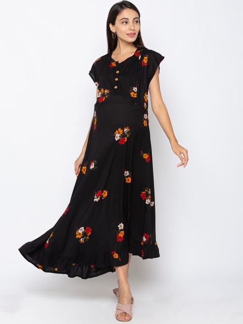 

MomToBe Women Black Printed Maternity Maxi Dress