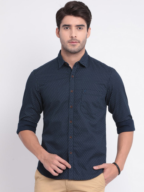 

t-base Men Navy Blue Slim Fit Printed Casual Shirt