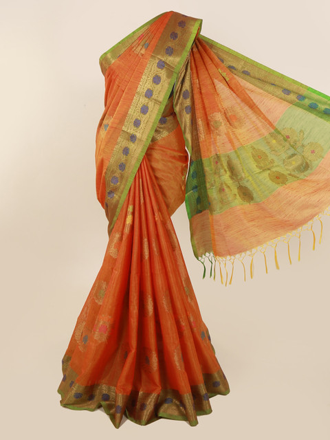 

Pothys Orange Woven Design Cotton Blend Saree