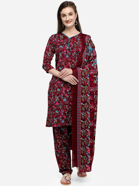 

VENISA Women Maroon Floral Printed Kurta with Salwar & Dupatta