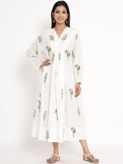 

VRISA Women White Printed A-Line Dress