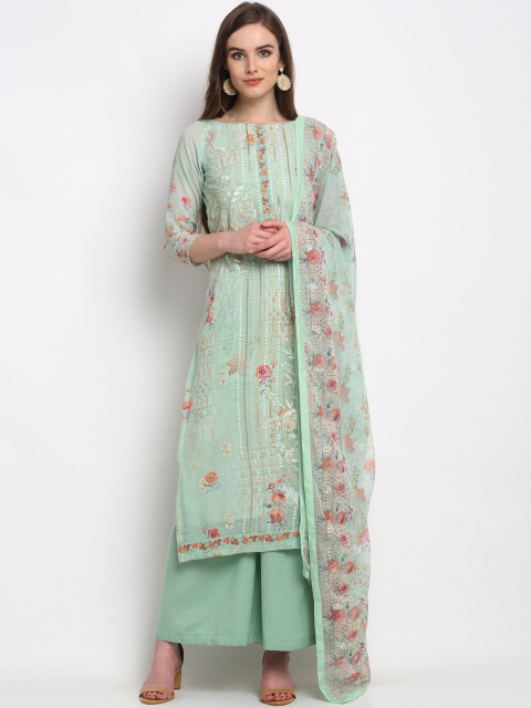 

Stylee LIFESTYLE Sea Green & Pink Poly Georgette Unstitched Dress Material