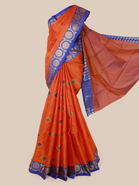 

Pothys Orange Embroidered Art Silk Saree