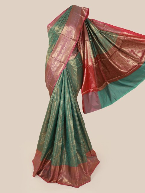 

Pothys Green & Red Art Silk Tanchoi Kora Woven Design Saree
