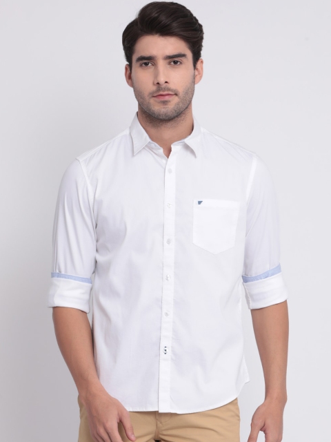 

t-base Men White Slim Fit Solid Casual Shirt