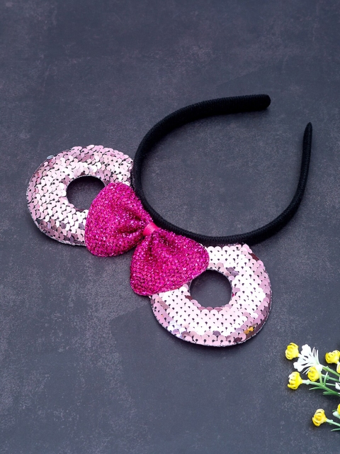 

Golden Peacock Pink & Black Micky Mouse Ears Embellished Hairband