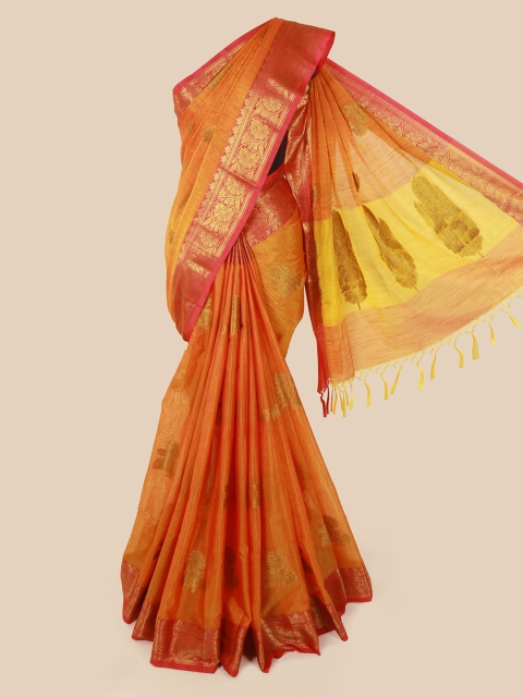 

Pothys Orange & Gold-Toned Cotton Blend Woven Design Saree