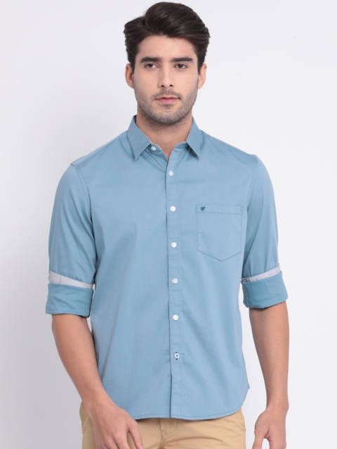 

t-base Men Blue Slim Fit Solid Casual Shirt