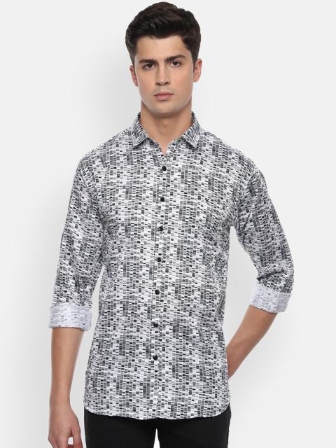 

V Dot Men Black & White Slim Fit Printed Casual Cotton Shirt