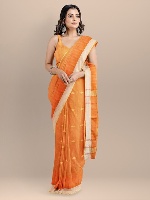 

BharatSthali Orange & Yellow Pure Cotton Woven Design Maheshwari Handloom Saree