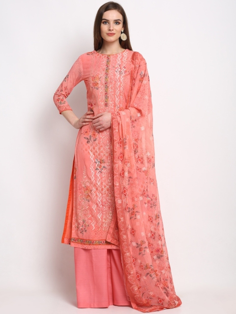 

Stylee LIFESTYLE Peach-Coloured & Brown Poly Georgette Unstitched Dress Material