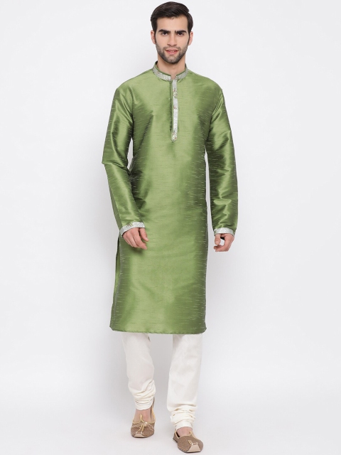 

VASTRAMAY Men Green Woven Design Kurta with Pyjamas