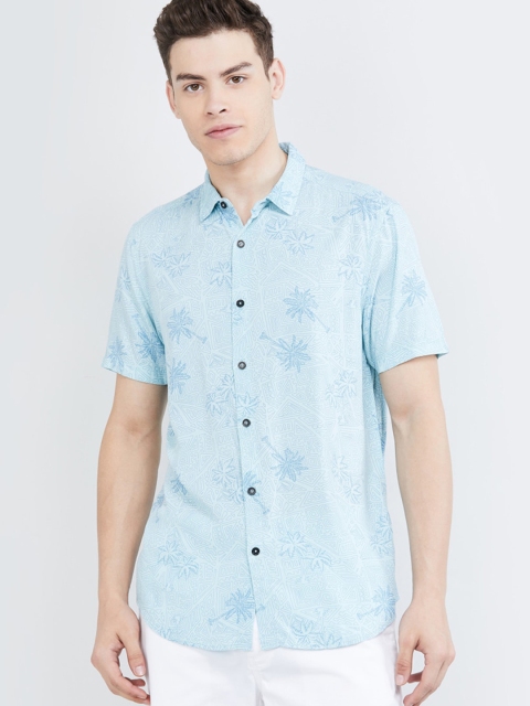 max Men Blue Slim Fit Printed Casual Viscose Rayon Shirt