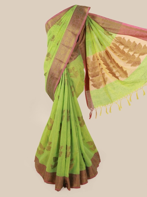 

Pothys Green & Gold-Toned Cotton Blend Woven Design Saree