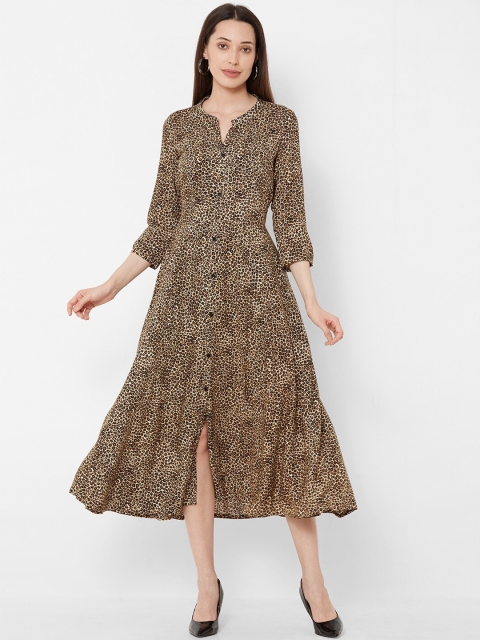 

Vedic Women Beige & Black Printed Fit and Flare Dress