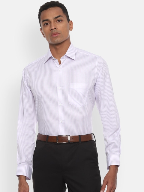 Van Heusen Men White Regular Fit Striped Casual Shirt