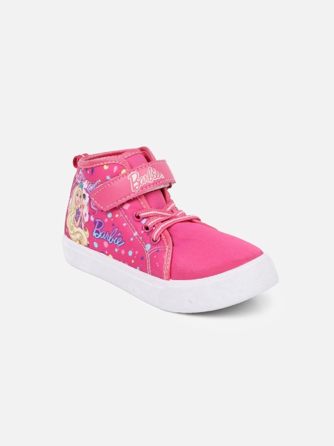 

Kids Ville Girls Pink & White Barbie Printed Mid-Top Sneakers