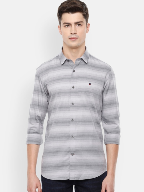 

Louis Philippe Sport Men Plus Size Grey & Black Slim Fit Striped Semiformal Shirt