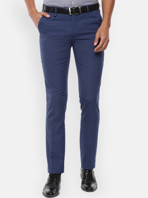 

V Dot Men Navy Blue Regular Fit Checked Formal Trousers