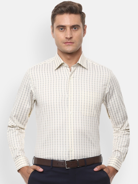 

Louis Philippe Men Cream-Coloured & Blue Slim Fit Checked Formal Shirt