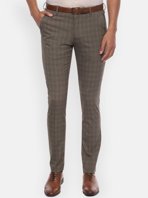 

Louis Philippe Men Brown Slim Fit Checked Formal Trousers