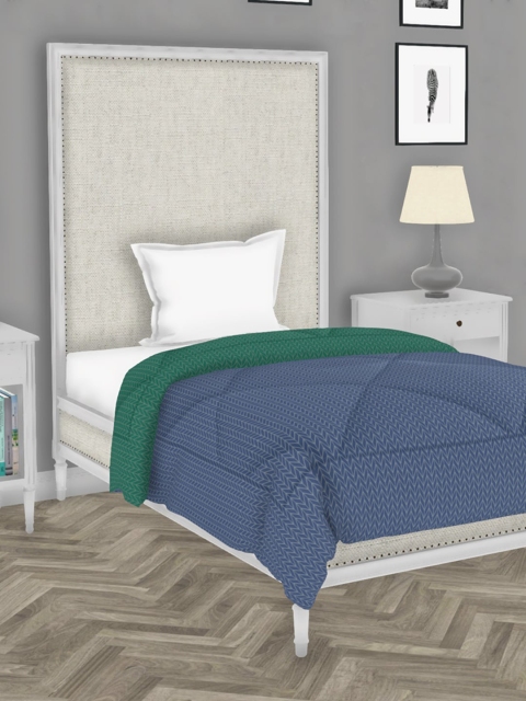 

BIANCA Navy Blue & Green Geometric AC Room 150 GSM Single Bed Comforter