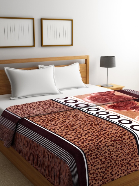 

NEUDIS Brown & White Floral AC Room 233 GSM Double Bed Blanket