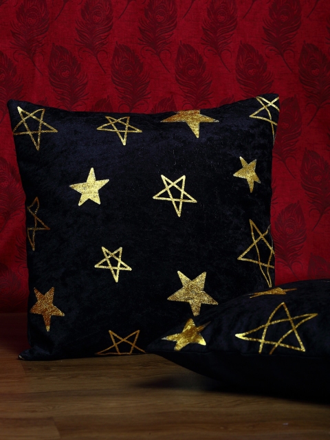 

HOSTA HOMES Black & Gold-Toned Set of 2 Square Cushion Covers