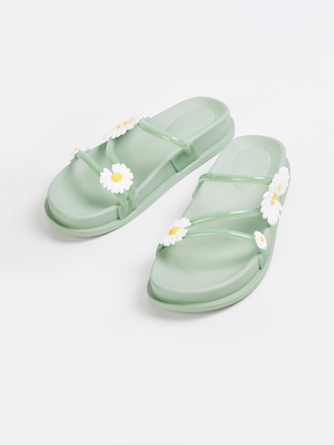 

Ginger by Lifestyle Women Green Floral Embellished Open Toe Flats