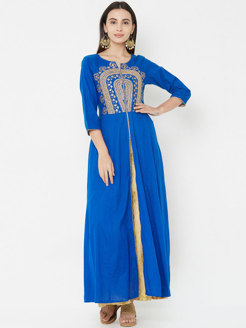 

Vedic Women Blue Solid Maxi Dress