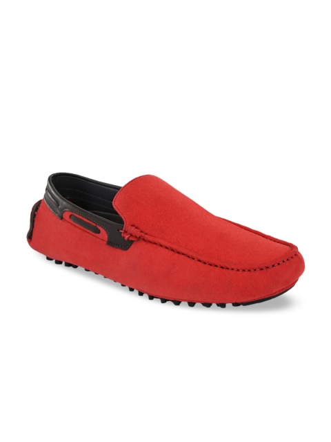 

San Frissco Men Red Leather Driving Shoes