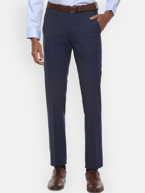

Van Heusen Men Navy Blue Slim Fit Striped Formal Trousers