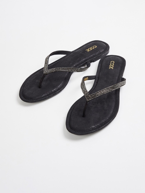 

CODE by Lifestyle Women Black Textured T-Strap Flats