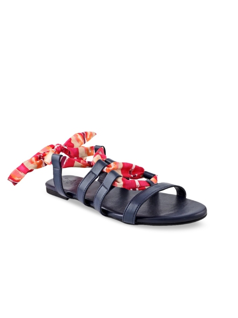 

Siendo Desi Women Navy Blue Printed Tie-up Gladiators
