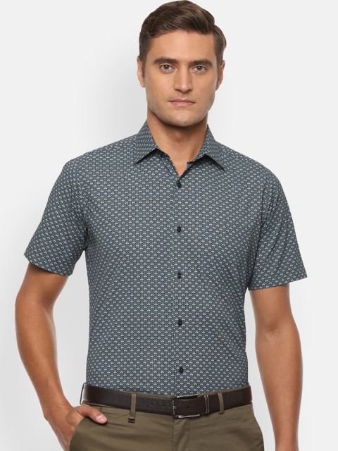 

Van Heusen Men Navy Blue & White Regular Fit Printed Pure Cotton Formal Shirt